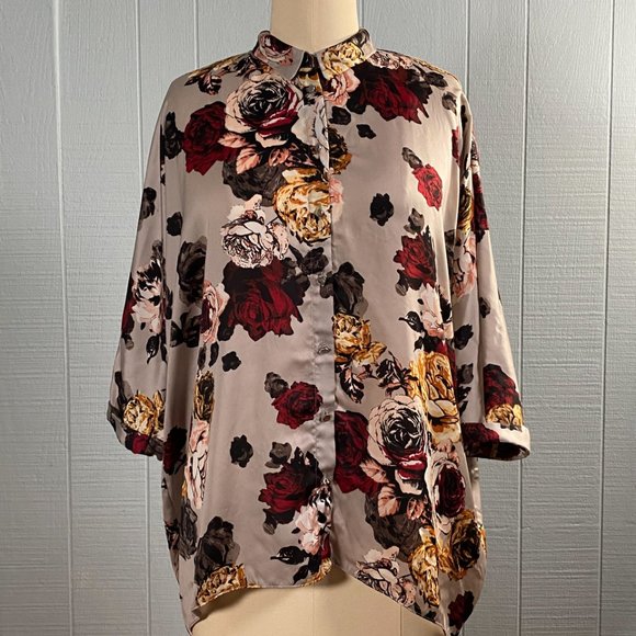 RIVER ISLAND Dolman Sleeve Silky Loose Top Button - Picture 2 of 6